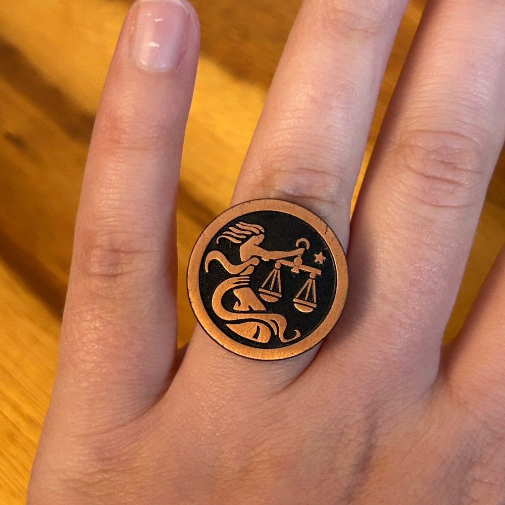 Vintage Coppercraft Guild Adjustable Copper and Gold-Filled Zodiac Ring